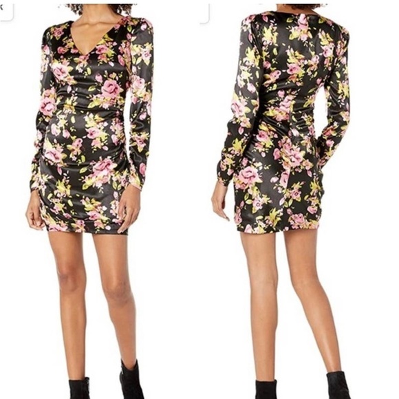 LIKELY Black satin floral print flowers Gabriella Dress size 0 REVOLVE NEW - Picture 2 of 13